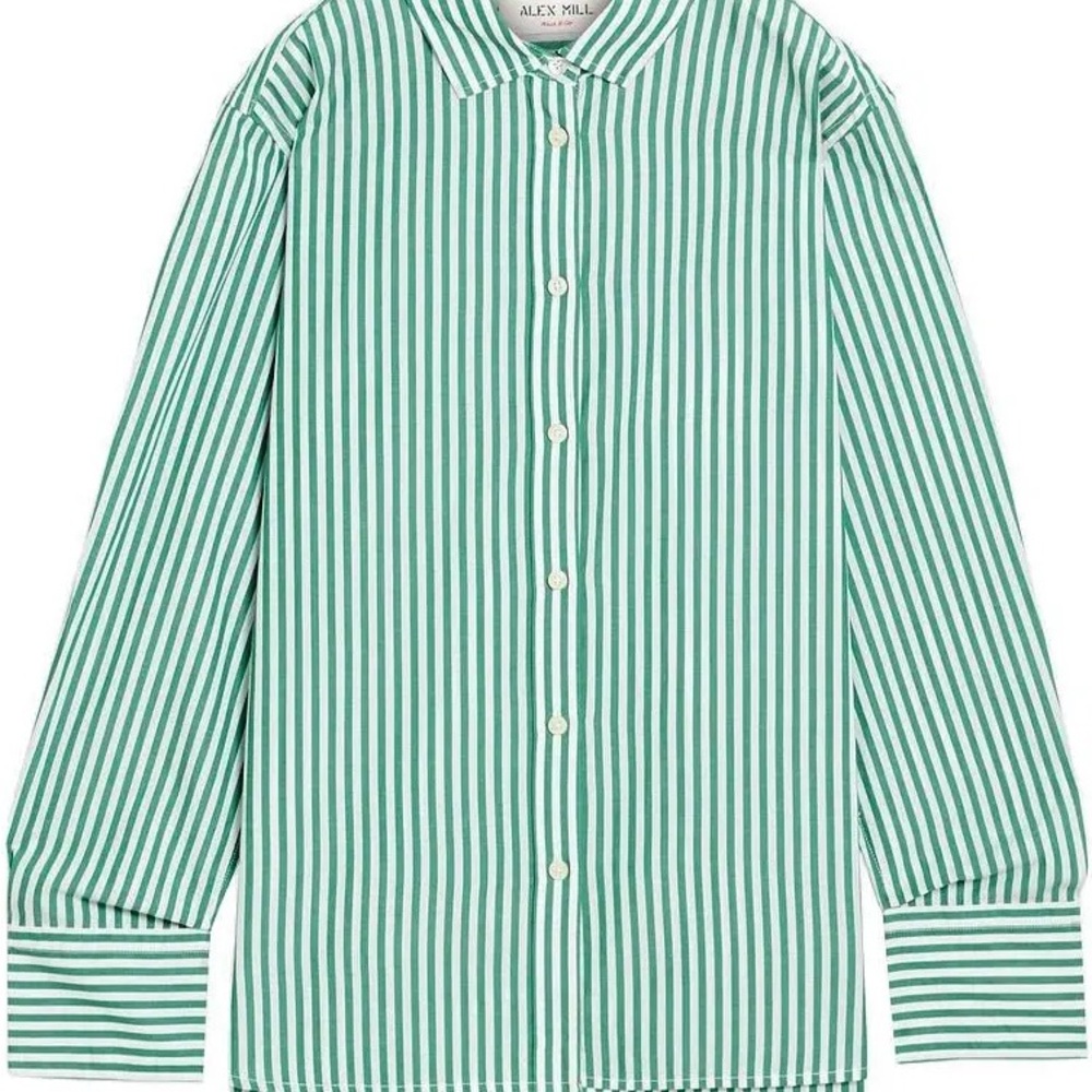 Alex Mill Green & White Vertical Stripe Shirt